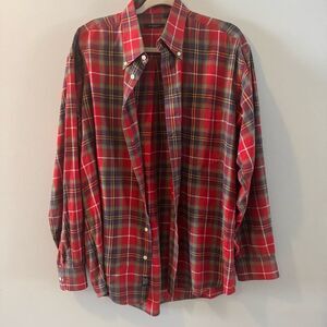 Burberry Red and Blue Plaid Button Down Shirt
